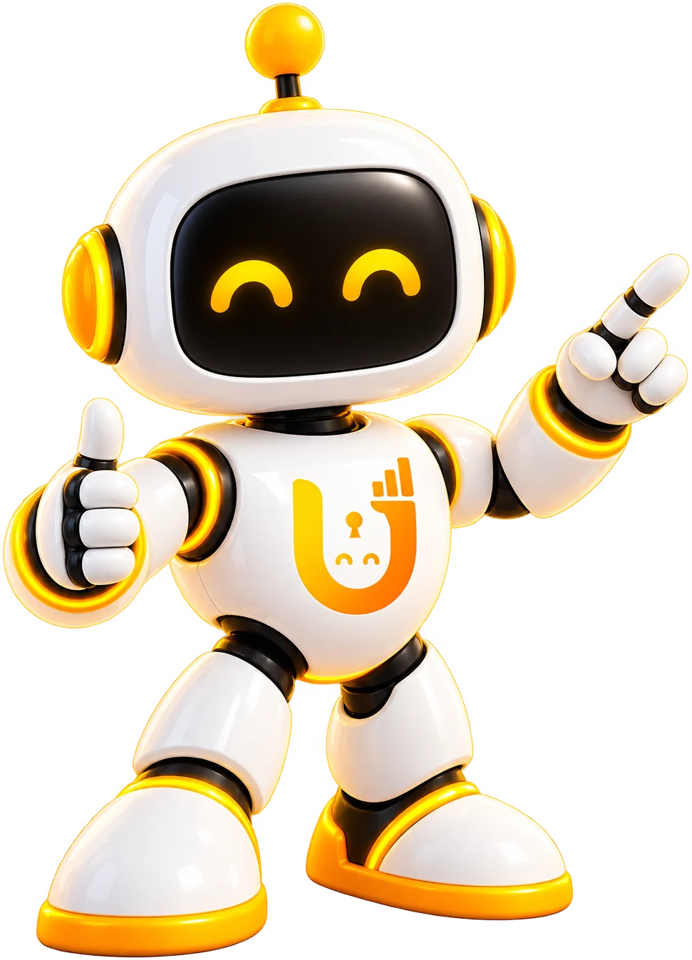 Unitabot robot mascot giving a thumbs up